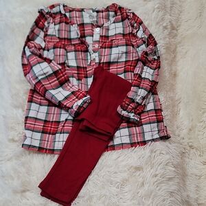 Carter's,Red Plaid Button-Up Shirt and Pants Set, Girls, Kids, Size 6, Holiday